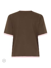 PixieGirl Petite Brown Contrast Short Sleeve Cotton T-Shirt - Image 7 of 7