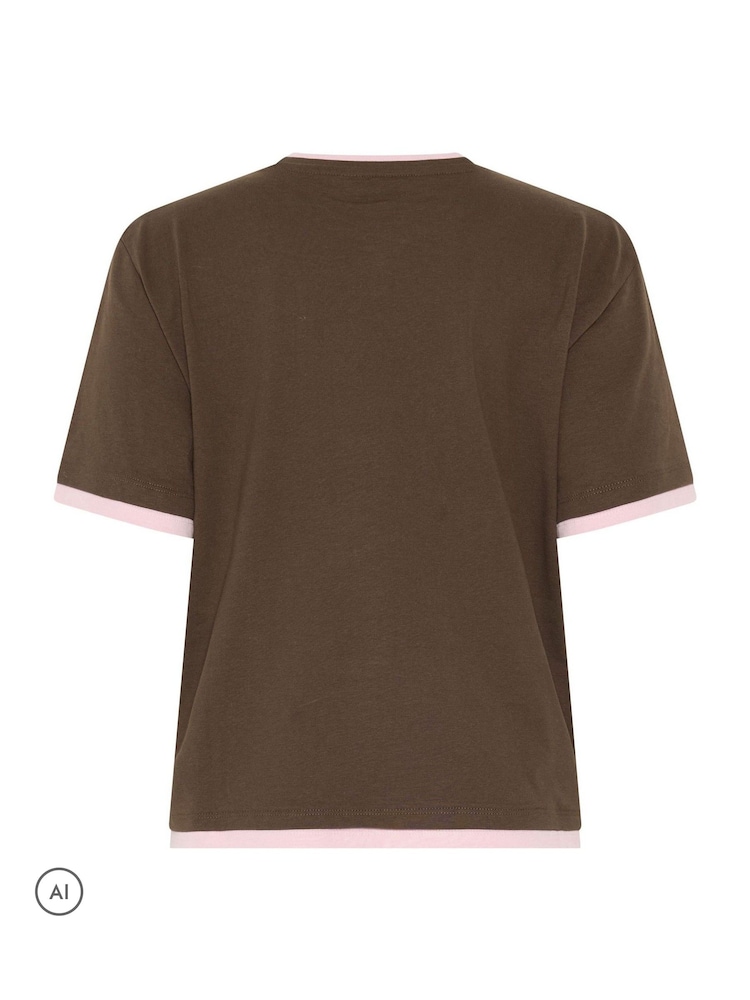 PixieGirl Petite Brown Contrast Short Sleeve Cotton T-Shirt - Image 7 of 7 PixieGirl Petite Brown Contrast Short Sleeve Cotton T-Shirt - Image 7 of 7