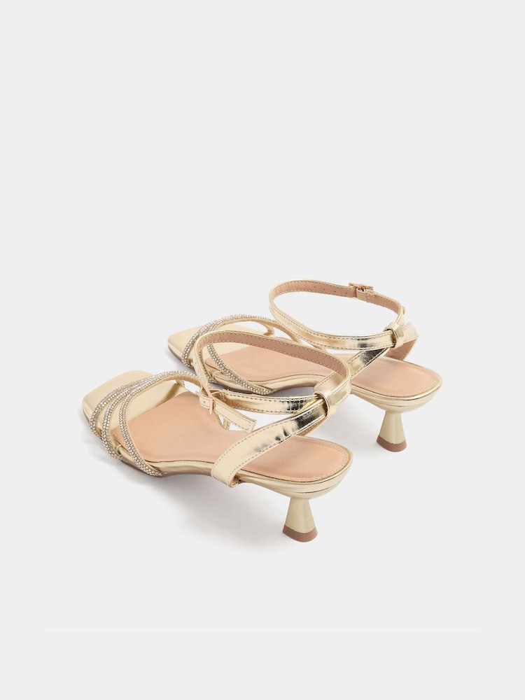 Yours Curve Gold Extra Wide Fit Strappy Glitter Kitten Heels - Image 4 of 4 Yours Curve Gold Extra Wide Fit Strappy Glitter Kitten Heels - Image 4 of 4
