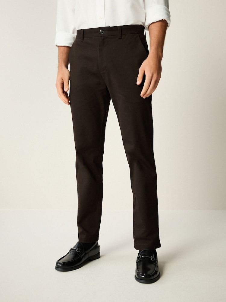 Brown Straight Fit Stretch Printed Soft Touch Chino Trousers - Image 1 of 9