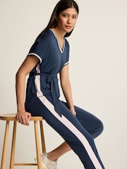 Navy Blue Short Sleeve Tipped Jumpsuit - Image 1 of 6