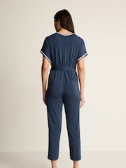 Navy Blue Short Sleeve Tipped Jumpsuit - Image 3 of 6