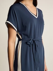 Navy Blue Short Sleeve Tipped Jumpsuit - Image 4 of 6