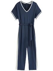 Navy Blue Short Sleeve Tipped Jumpsuit - Image 5 of 6