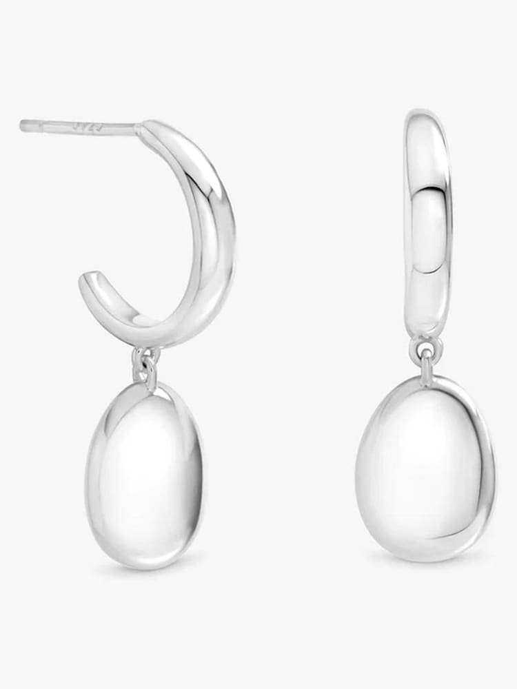 Inicio Silver Tone Pebble Charm Earrings - Gift Pouch - Image 2 of 2 Inicio Silver Tone Pebble Charm Earrings - Gift Pouch - Image 2 of 2