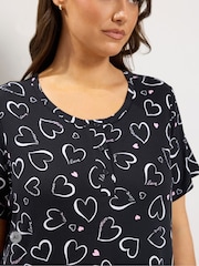 Yours Curve Black Heart Print Placket Nightdress - Image 4 of 6
