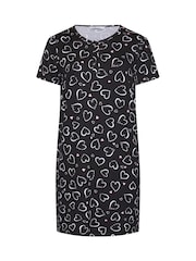 Yours Curve Black Heart Print Placket Nightdress - Image 5 of 6