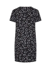 Yours Curve Black Heart Print Placket Nightdress - Image 6 of 6