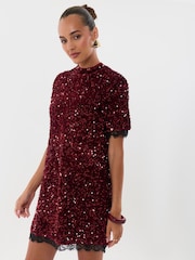 أحمر - Threadbare High Neck Sequin Mini Dress - صورة 1 من 5