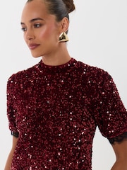 أحمر - Threadbare High Neck Sequin Mini Dress - صورة 3 من 5