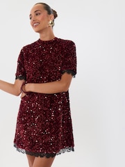أحمر - Threadbare High Neck Sequin Mini Dress - صورة 4 من 5