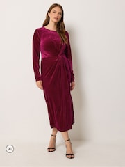 M&Co Pink Velvet Side Twist Dress - Image 1 of 6