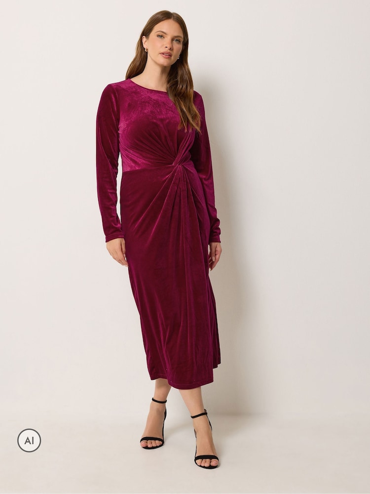 M&Co Pink Velvet Side Twist Dress - Image 1 of 6 M&Co Pink Velvet Side Twist Dress - Image 1 of 6