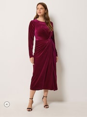 M&Co Pink Velvet Side Twist Dress - Image 2 of 6