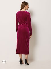 M&Co Pink Velvet Side Twist Dress - Image 3 of 6