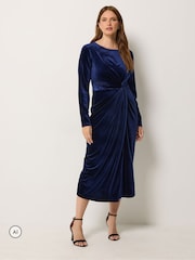 M&Co Blue Velvet Side Twist Dress - Image 1 of 6