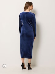 M&Co Blue Velvet Side Twist Dress - Image 3 of 6