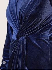 M&Co Blue Velvet Side Twist Dress - Image 4 of 6