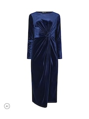 M&Co Blue Velvet Side Twist Dress - Image 5 of 6