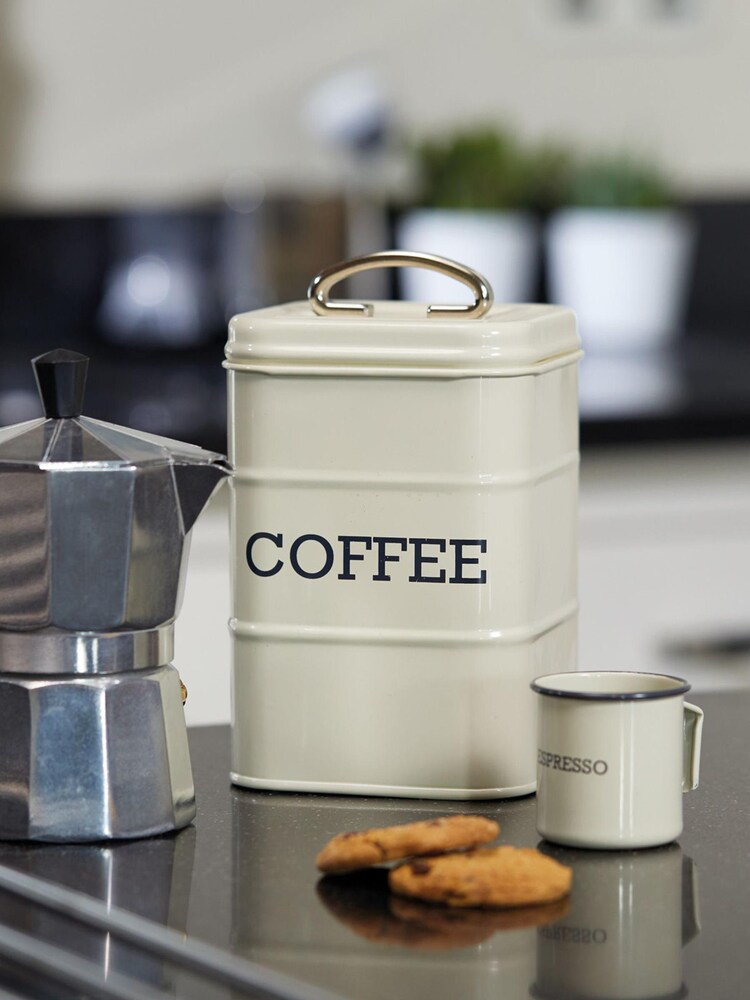Cream Printed Coffee Canister - Image 1 of 2 Cream Printed Coffee Canister - Image 1 of 2