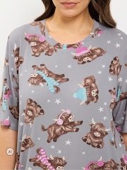 Yours Curve Grey Highland Cow Soft Touch Nightdress - Image 3 of 5