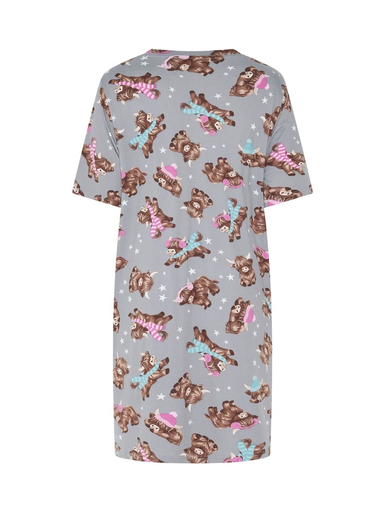 Yours Curve Grey Highland Cow Soft Touch Nightdress - Image 5 of 5