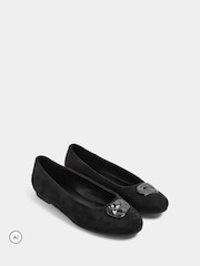 Long Tall Sally Black Hammered Detail Ballerina Pumps In Standard Fit - Image 2 of 5