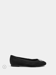 Long Tall Sally Black Hammered Detail Ballerina Pumps In Standard Fit - Image 3 of 5