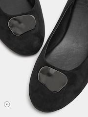 Long Tall Sally Black Hammered Detail Ballerina Pumps In Standard Fit - Image 5 of 5