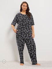 Yours Curve Grey Heart Print Wide Leg Pyjamas Set - Image 2 of 6