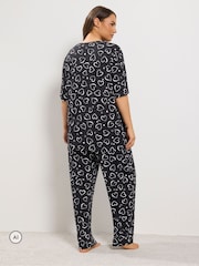 Yours Curve Grey Heart Print Wide Leg Pyjamas Set - Image 3 of 6