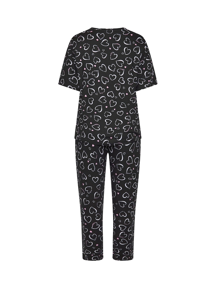 Yours Curve Grey Heart Print Wide Leg Pyjamas Set - Image 6 of 6 Yours Curve Grey Heart Print Wide Leg Pyjamas Set - Image 6 of 6