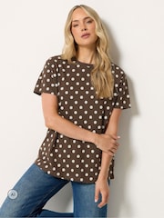 Long Tall Sally Brown Polka Dot Cotton Oversized T-Shirt - Image 1 of 6