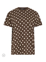 Long Tall Sally Brown Polka Dot Cotton Oversized T-Shirt - Image 5 of 6