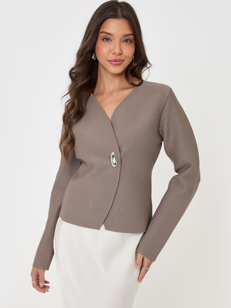 Threadbare Brown Gold Button V-Neck Cardigan - Image 1 of 5 Threadbare Brown Gold Button V-Neck Cardigan - Image 1 of 5