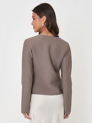 Threadbare Brown Gold Button V-Neck Cardigan - Image 2 of 5