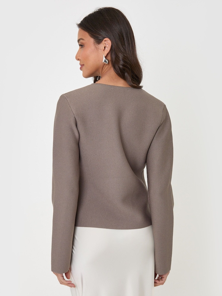 Threadbare Brown Gold Button V-Neck Cardigan - Image 2 of 5 Threadbare Brown Gold Button V-Neck Cardigan - Image 2 of 5