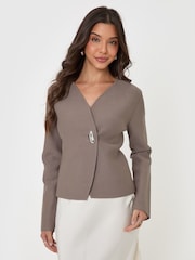 Threadbare Brown Gold Button V-Neck Cardigan - Image 3 of 5