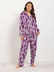Yours Curve Red Leopard Graphic Soft Touch Pyjamas Set - Image 1 of 5