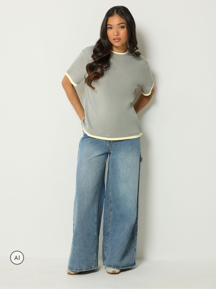 PixieGirl Petite Grey Contrast Short Sleeve Cotton T-Shirt - Image 2 of 6 PixieGirl Petite Grey Contrast Short Sleeve Cotton T-Shirt - Image 2 of 6