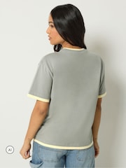 PixieGirl Petite Grey Contrast Short Sleeve Cotton T-Shirt - Image 3 of 6