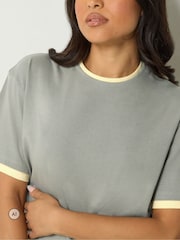 PixieGirl Petite Grey Contrast Short Sleeve Cotton T-Shirt - Image 4 of 6