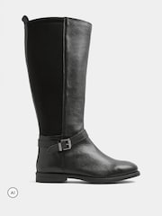 Evans Black Leather Buckle Knee High Riding Boots In Wide E Fit - Image 2 of 4