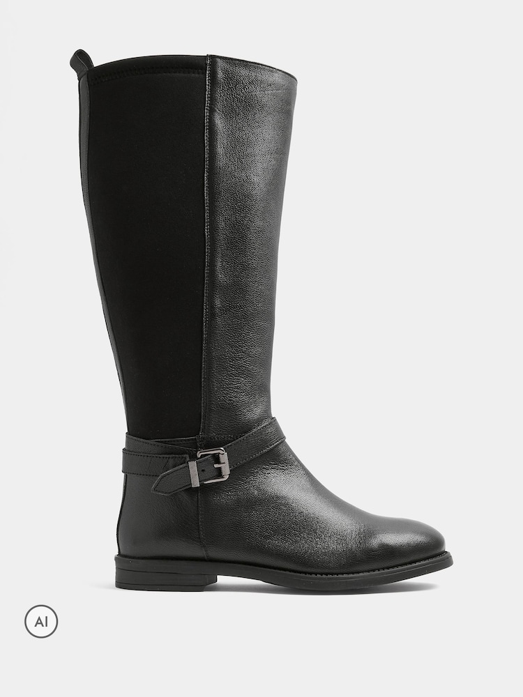 Evans Black Leather Buckle Knee High Riding Boots In Wide E Fit - Image 2 of 4 Evans Black Leather Buckle Knee High Riding Boots In Wide E Fit - Image 2 of 4