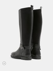 Evans Black Leather Buckle Knee High Riding Boots In Wide E Fit - Image 3 of 4