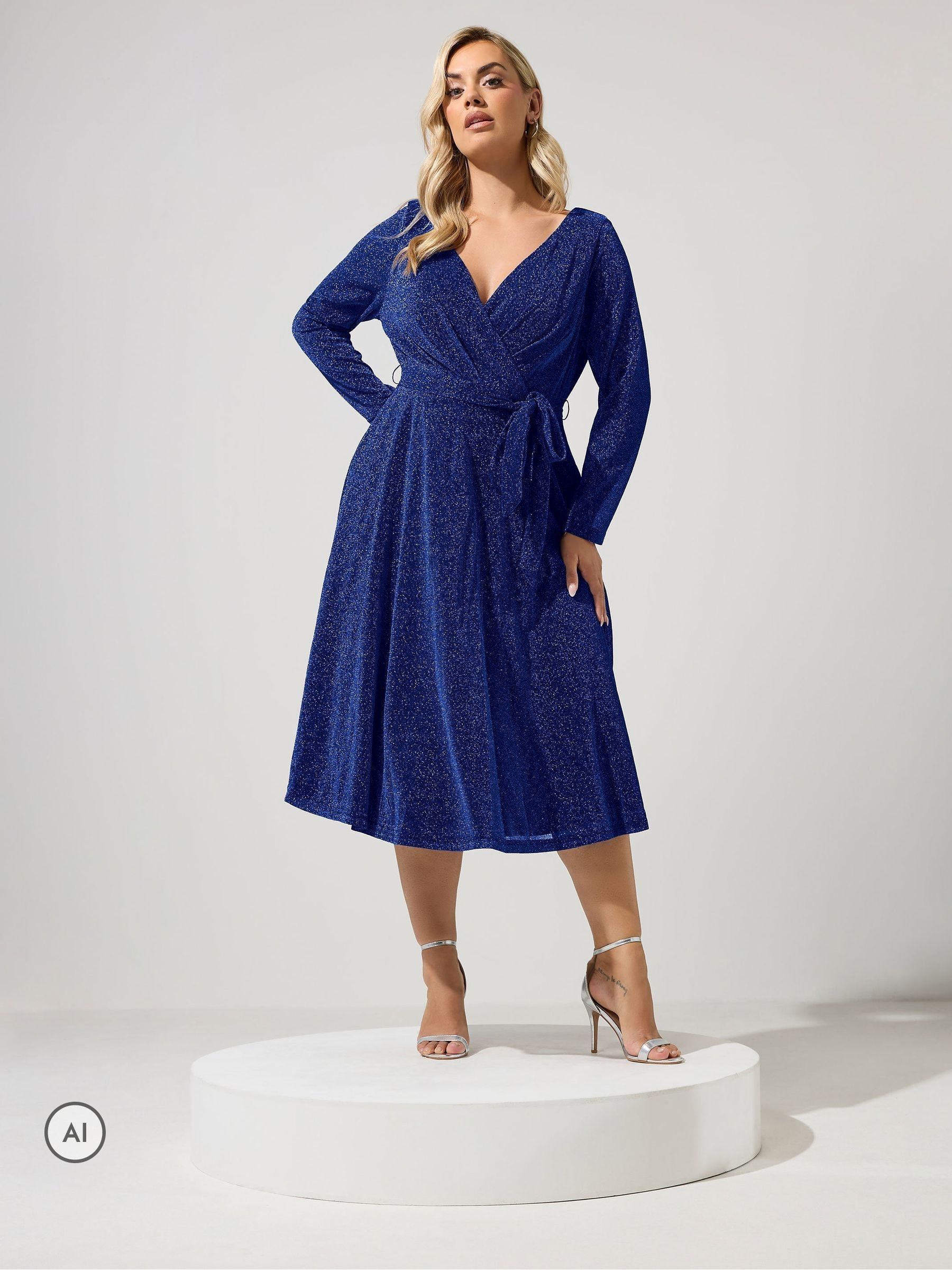 Yours Women's Cobalt Metallic Wrap Dress In Size 26-28 - Image 1
