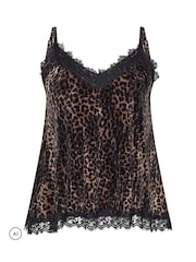 Yours Curve Brown Leopard Velour Lace Vest Top - Image 1 of 2