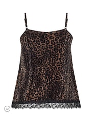 Yours Curve Brown Leopard Velour Lace Vest Top - Image 2 of 2