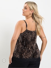 Yours Curve Brown Leopard Velour Lace Vest Top - Image 3 of 6