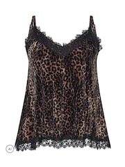 Yours Curve Brown Leopard Velour Lace Vest Top - Image 5 of 6